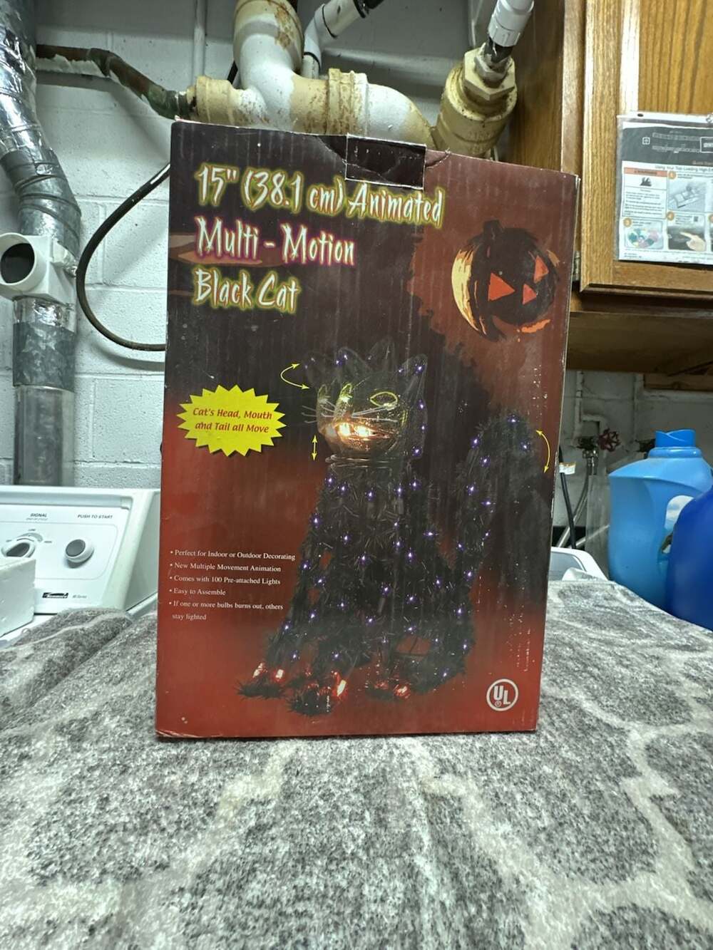 Animated Multi-Motion Black Cat 15 Inch Halloween Decoration Light Up